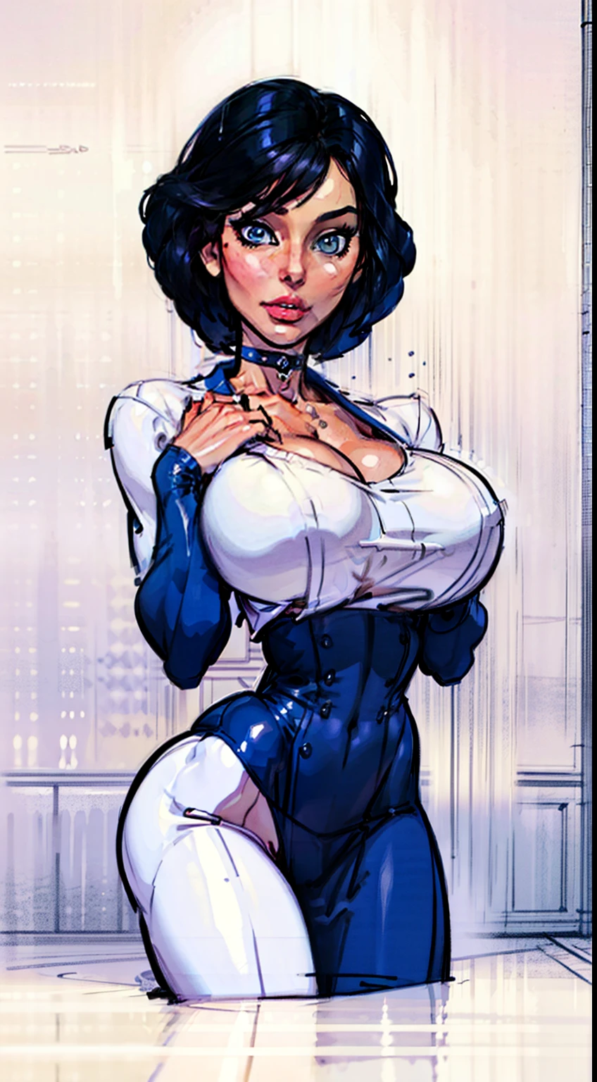 ((Elizabeth)), full body pose, dynamic image, perfect anatomy, perfect composition, detailed face, Bioshock infinite, ((detailed face)) , Female in middle of image,(( official art)), concept character, character design, sketch,doodletits,, sexy lips, (gigantic breasts:1.1), skindentation, breasts, official illustration, illustration, detailed face, beautiful intricate eyes, curvy milf, 1:2), closeup, titsnipples, hourglass waist, slendered ans, wide hips,