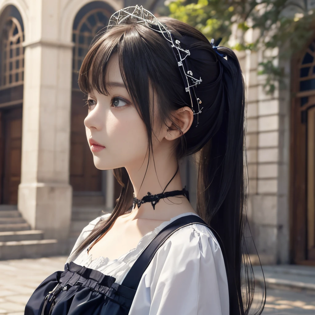 masterpiece、Two beautiful girls、A detailed eye、超A high resolution(reality:1.4)very extremely beautiful, Beautiful skins, A slender,skinny body、being thin、 Forward-facing body, (A hyper-realistic), (hight resolution), (8K), (ighly detailed), (ultra-detailliert), 详细的脸,、gentle face、twinsies、A beautiful square with blue sky、torso、small size white cut and sew、Gothic ta、punk gal