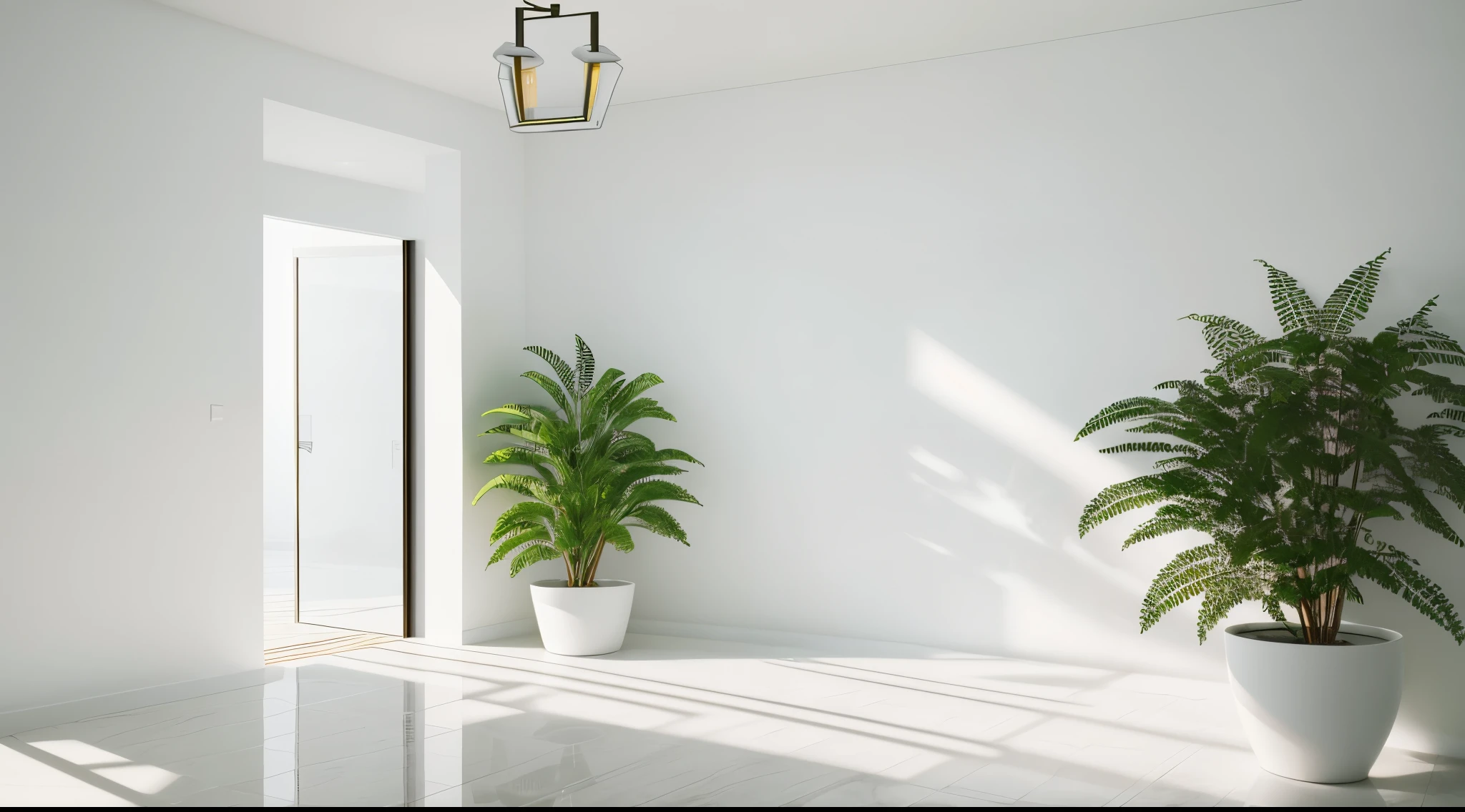 (Clean walls))),Close-up of the wall,)Large areas of white space,A pot of greenery.gentlesoftlighting,Viewed from the perspective of a person parallel to the wall in front of the camera,