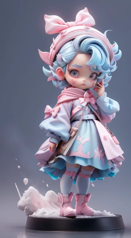 Blind box mode，tmasterpiece、need、1female、Blue cheongsam、fully body photo、Ancient style China、 White cloth  good, good, good、brunette color hair、Shoulder leakage、Big chest、The legs are thin、ssmile、White suspenders、lace leggings、white colors、pale pink lip、Embroidered clothes，Stylish clothes，POP MART Super cute IP，spend ，role model，A blind box toy，Delicate gloss，clean backdrop，3 Rendering，OC Render，Best quality，4K，super detailing，front-facing view，POP market toys，Studio lights up，Get up