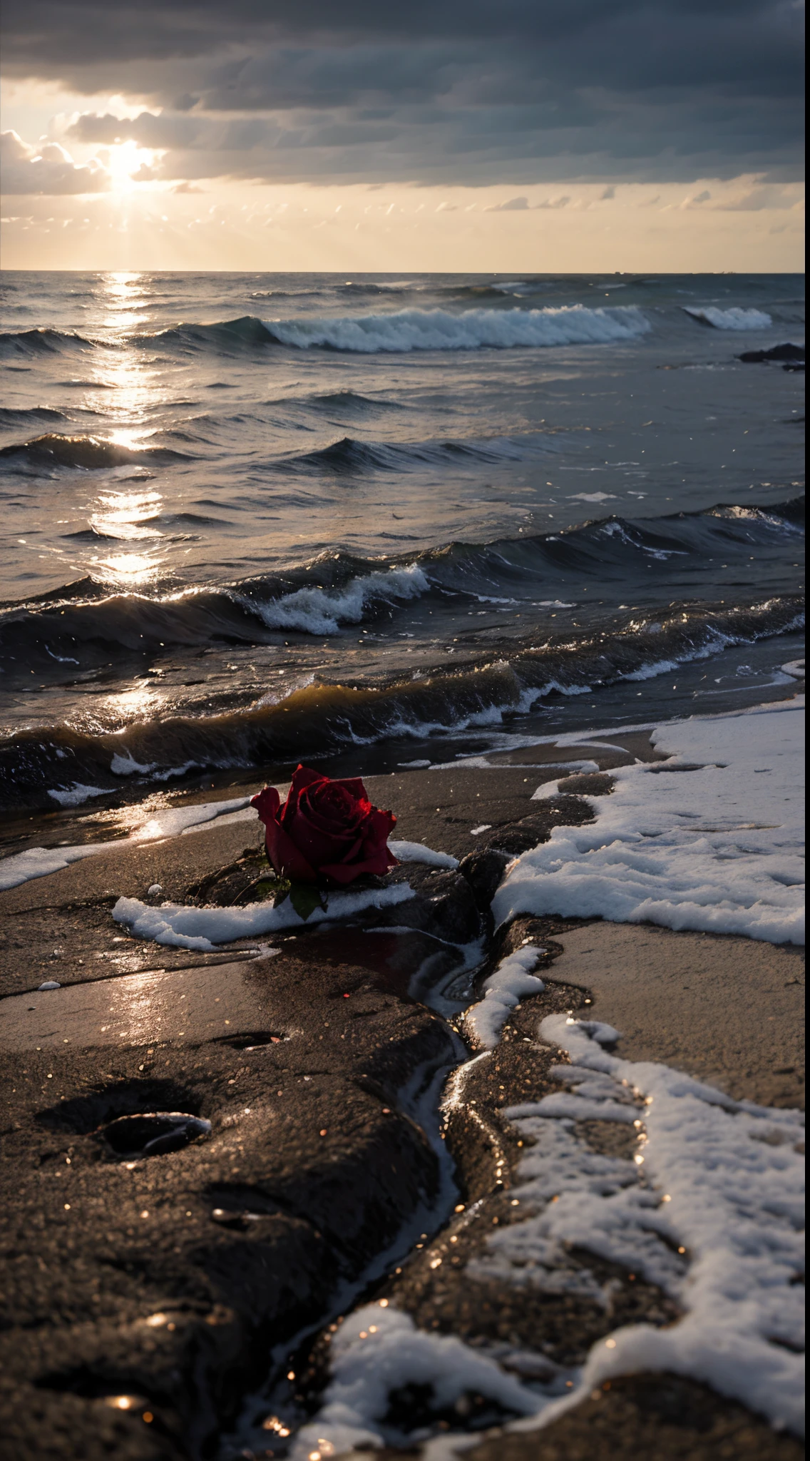 rose, 16k, sea, winter, rain, sunshine