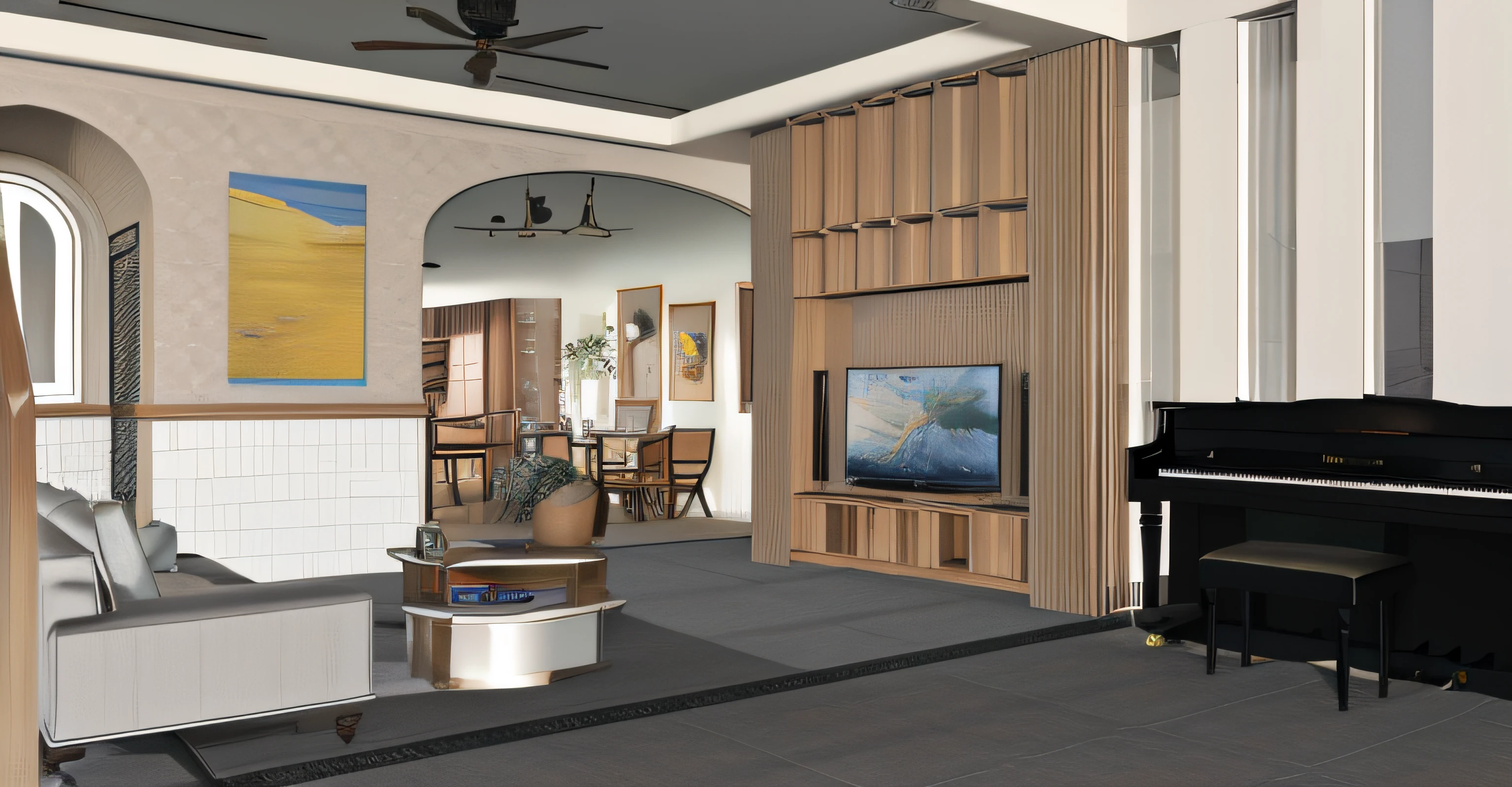 there a living room with a piano and a piano in it, interior living room, detailed rendering, interior of a living room, residential design, 3 d renders, living room interior, 3 d rendering, highly detailed interior, 3d rendering, house interior, detailed render, very detailed render, insanely detailed rendering, interior architecture view, fully detailed render, apartment design