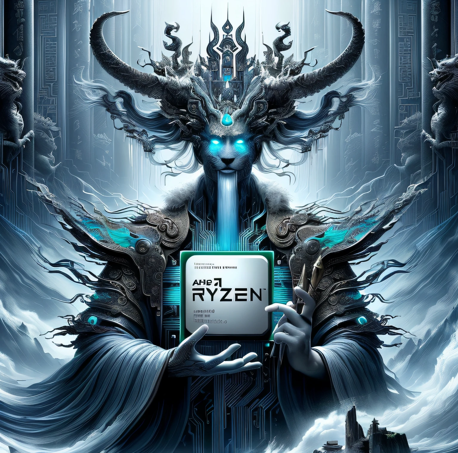 Franco-German image of goat-headed man holding computer, key art, 8K分辨率, Amazing splash screen art, 4k detailed digital art, 4k highly detailed digital art, and Mumford. Virtual rendering, Start k rendering at low temperaturequot;;;, ultra detailed Digital art, Trends on Artstation, 3840x2160