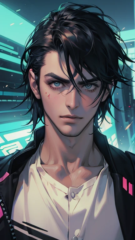 Change background cyberpunk handsome , Real face,