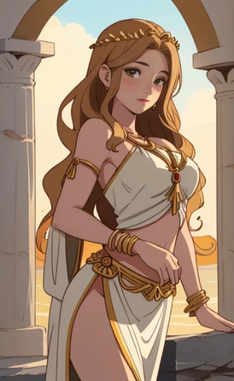 A beautiful young woman, which represents a Greek goddess.