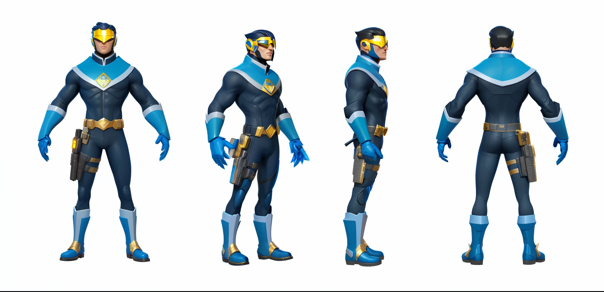 a close up of a person in a blue and black suit, expert high detail concept art, character design police man, character model sheet turnaround, 3 d character reference sheet, 3 d character concept, cyclops, stylized character, high detail iconic character, character model sheet, character design police man!!, merged character, full body concept, character concept model