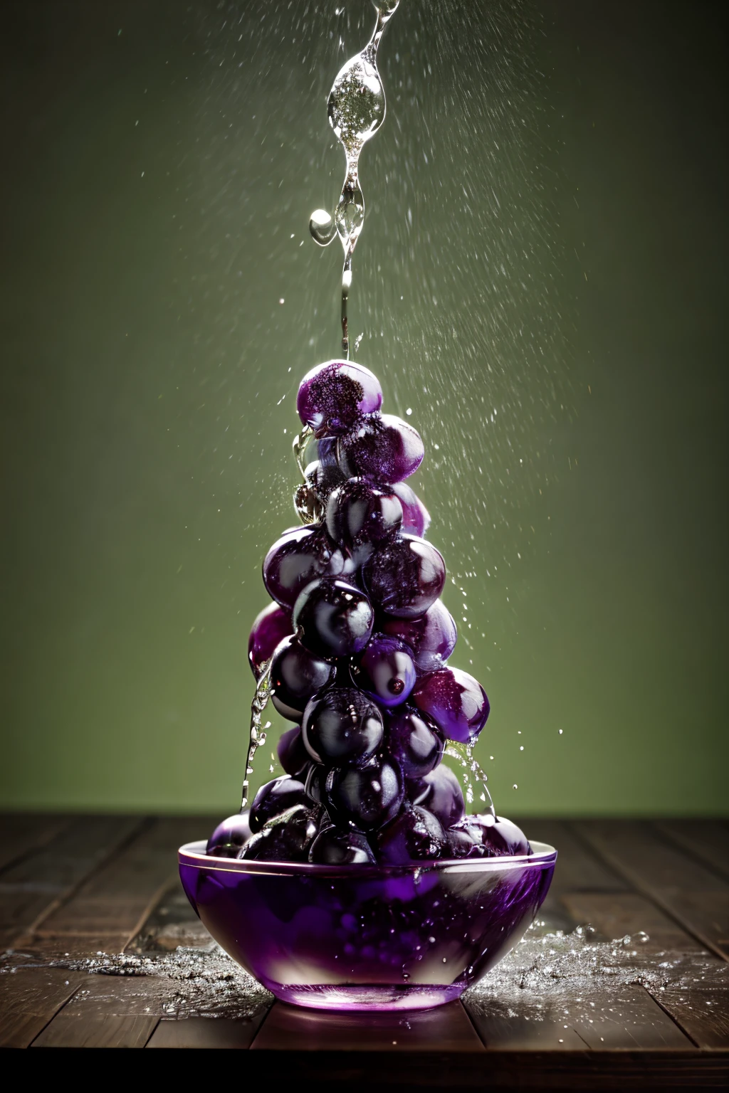 *Powerful liquid explosion on grape*, Only one Green grape, Green background, Commercial photography, A bright environment, Studio lighting, OC rendering, Solid color isolated platform, Professional photography, Color classification, Super detail, Water splash, No objects, wet dropping over grape