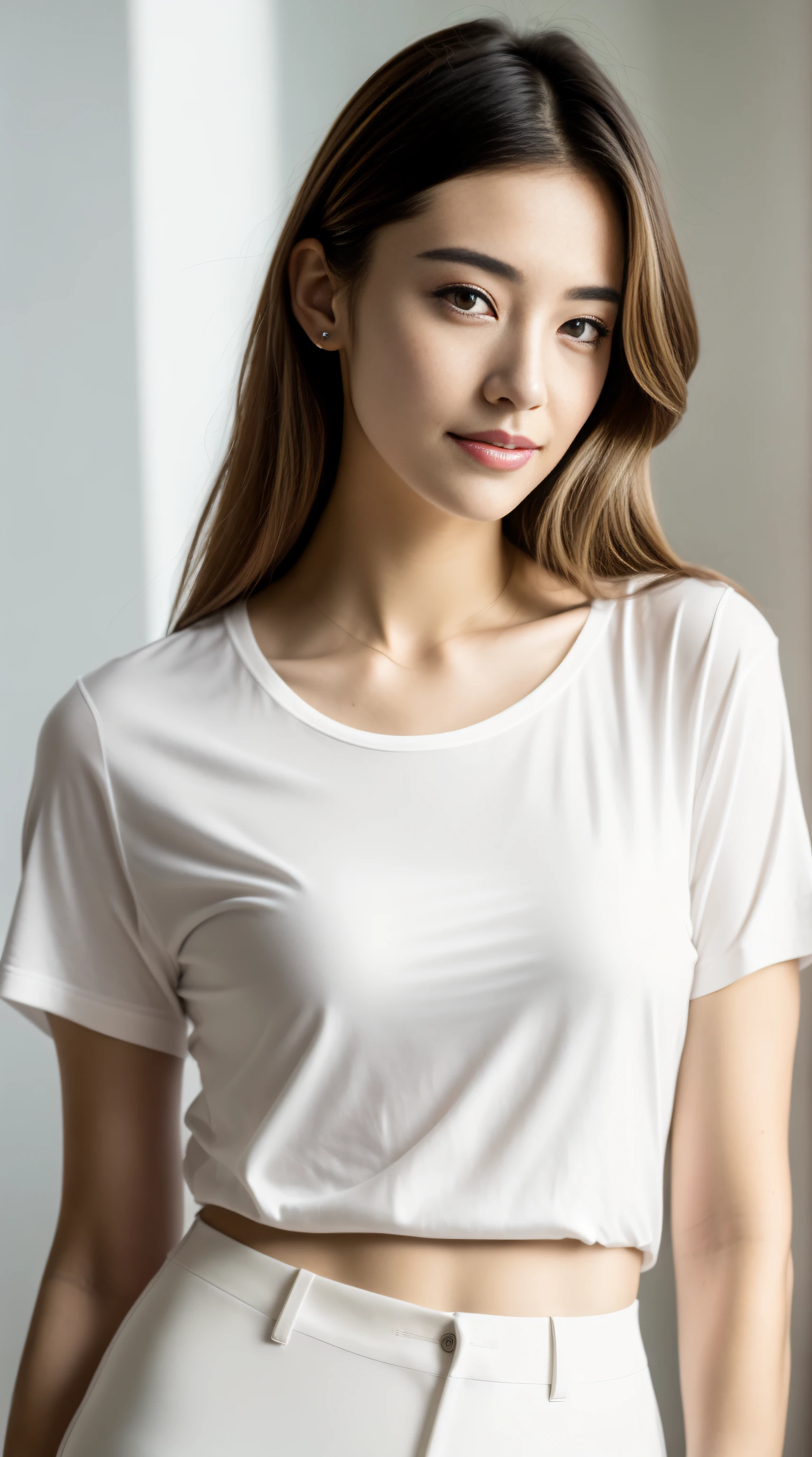 Fashion model 20 years old [[[[Close-up cleavage]]]], [[[[climaxing]]]], [[[[rapeseed]]]], [[[[shoulder]]]], perfect  eyes, Perfect iris，perfect lips，perfect teeth，Perfect Skin，soft front lighting，glowing light，HighDynamicRange，Pure white costume，tee shirt，(facial closeups)，4K Ultra HD, 超高分辨率, (realistically: 1.4), Best quality，tmasterpiece，Ultra-diluted，（pastel colour：1.2）