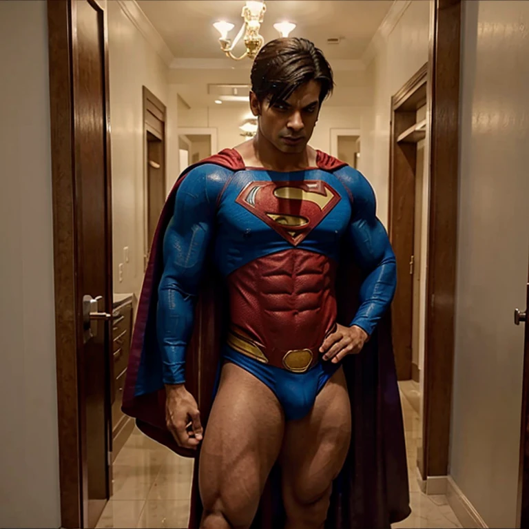 Karan singh grover in superman costume full sleeves full body pic with very very huge dick bulge