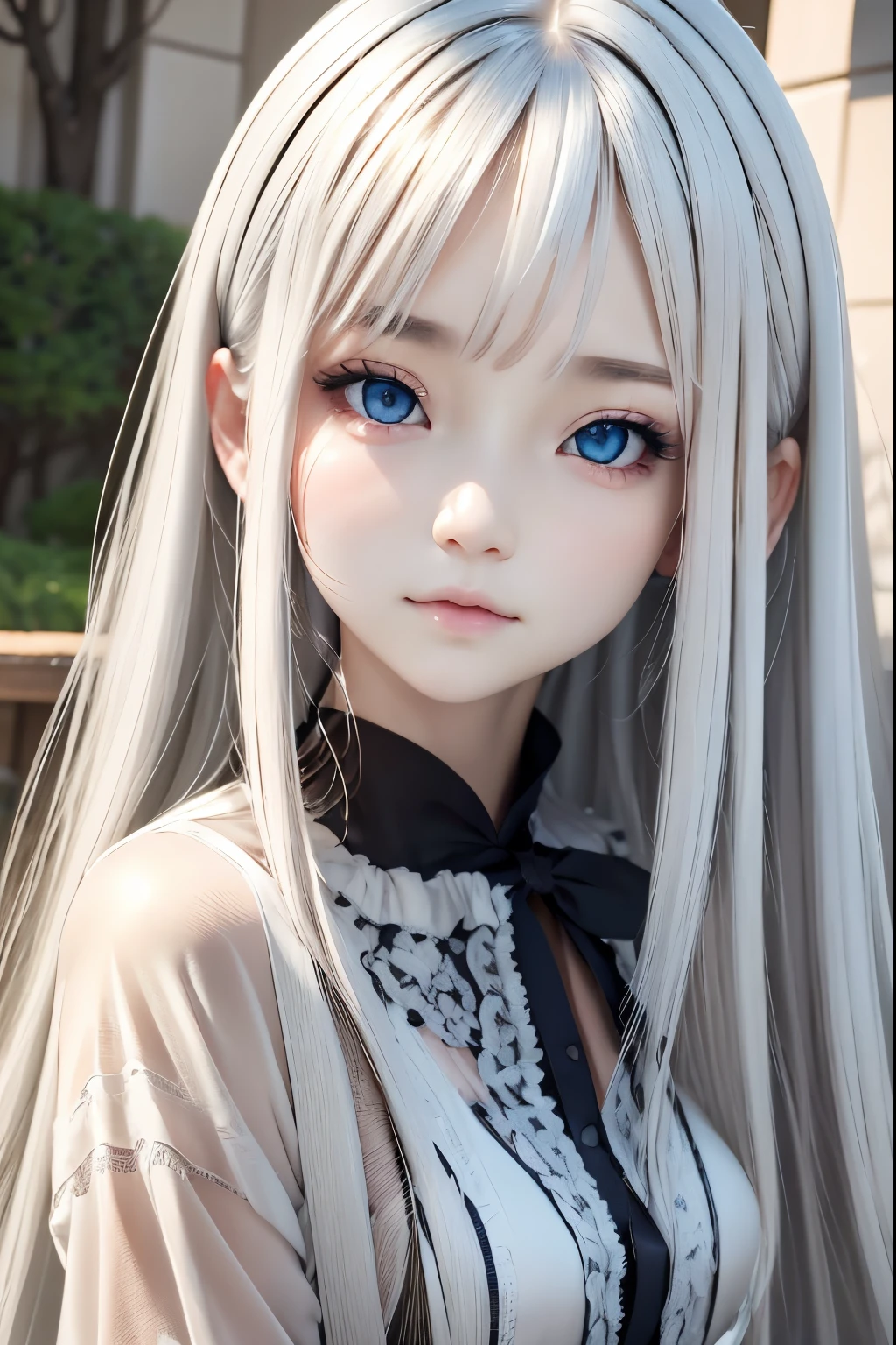 ((high-level image quality、​masterpiece：1.4))、女の子1人、The upper part of the body、body clothes、white  hair、rainbow-colored hair、gradation hair、kawaii faces、美丽的面容、beautidful eyes、a beauty girl、Kawaii Girl、Perfect face shape、Crazy、Realistic proportions、Dynamic Poses、high détails、Convoluted、intricate-detail、Realistic eyes、Realistic eye example allocation、32K、Realistic lighting、Extreme details、Realistic pupils、realistic proportion eyes、Pupils of realistic proportions、Realistic Shadows、Evafee