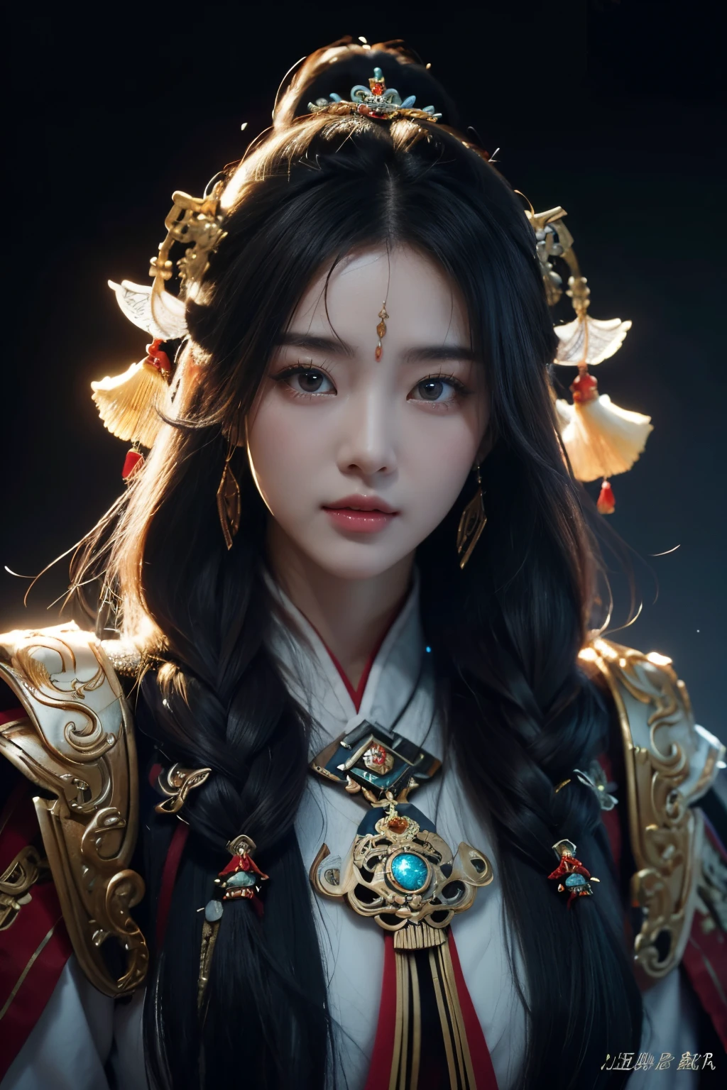 tmasterpiece,Best quality,A high resolution,8K,(Portrait),((Head close-up)),Real photos,digital photography,(Chivalrous woman in ancient Chinese style),20岁女孩,Random hairstyles,By bangs,(Random Color Eyes),(Random-colored hair),Plump,,Elegant and noble,Serious and indifferent,exquisite silk clothes,rich details,Keep your mouth shut,Intricate ornaments,ancient fantasy style,(Woman warrior),white backgrounid,oc render reflection texture