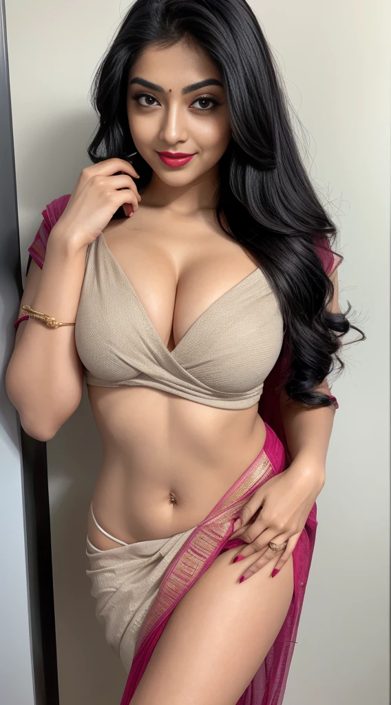 Indian actress 24 years old beautiful different face cute sexy cute girl, beautiful different colorful branded Bengali Baluchari Sarees, big c-cup breasts, different hairstyle, bright eyes, thin eyebrows, fair skin, blushing cheeks, head to thigh view, smiling face, Straight standing on poor village different background, ultra realistic, head to thigh view, black hair, Provocative eye Contact, Kajal eyes, glossy lipstick, night mode