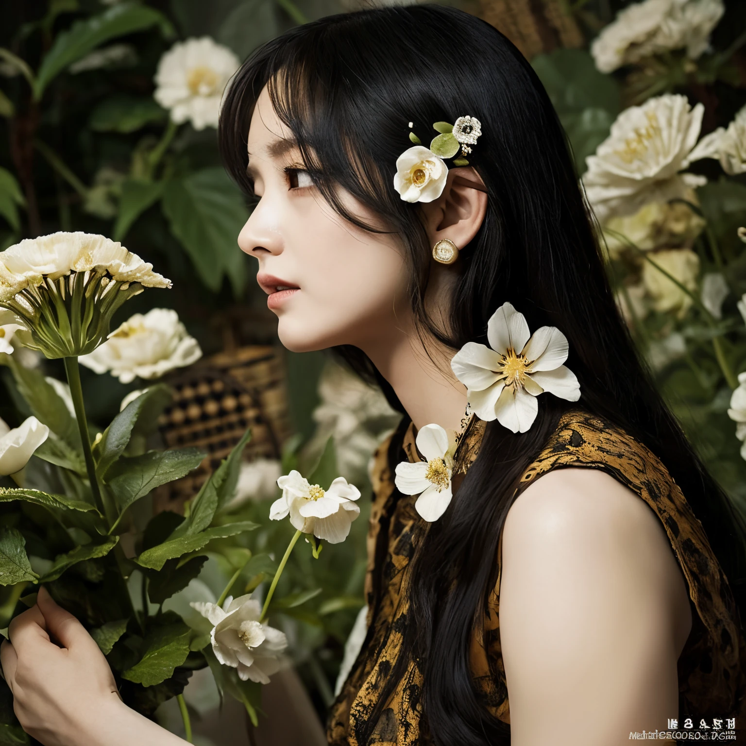 ru、fossil flower、fossil woman、Beautiful fece、florals、Decadent、Best Quality、perfect dark fantasy、It&#39;s turned into a fossil、inside the ore、A woman who turned into a fossil、Stone skin、milky skin、I&#39;m petrified、civilization、assimilated with stone、grotesque、scary world、a world full of sadness、