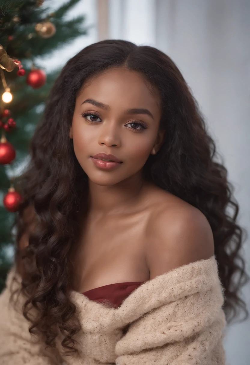 Dark African skin, Very deep ebony skin, Its beauty undeniable, Excited cute face, Full Body, naked, Ultra-detailed perfect eyes, Seductive, sexy, African long curly African ponytail, Braided African hair, a cute African girl Santa Claus, red shoes, illustrations, ultra-detailed, high-quality (best quality, 4k, 8k, highres, masterpiece:1.2), portrait, vivid colors, warm color tones, realistic (photo-realistic:1.37), festive atmosphere, jingle bells, snowflakes, cozy winter scene, joyful expression, playful posture, winter wonderland, soft lighting, dreamy ambiance