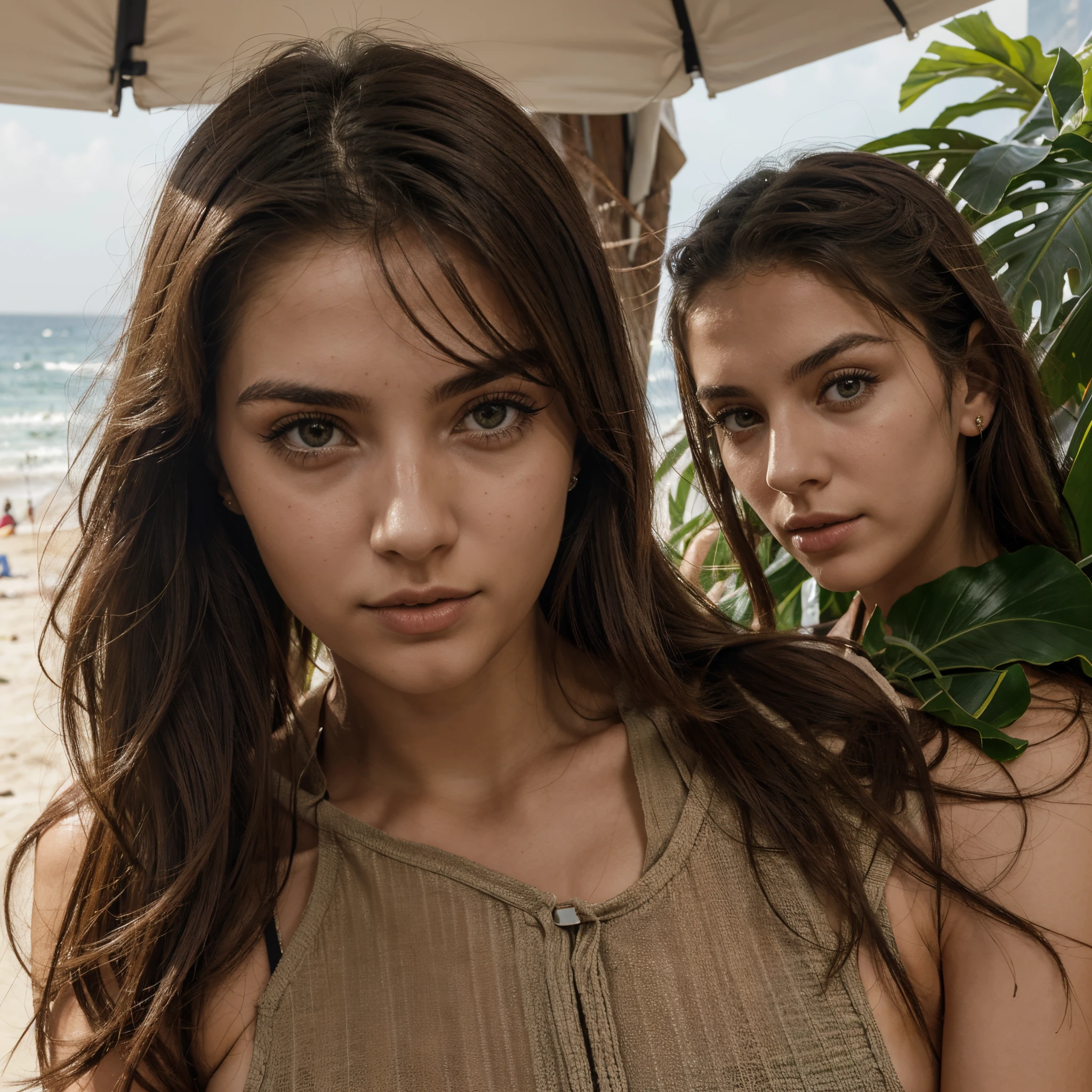 Create a very realistic and beautiful model with the following detailed features: Gender: Female, Age: Young adult (approximately 20-25 years old), Hair: Long, wavy and reddish with a natural shine, gently cascading around the shoulders and back back. . . . . . . . . . . , Eyes: Bright green with a captivating, slightly almond-shaped look, detailed with natural highlights, Skin: Fair complexion with a light texture, including natural freckles on the nose and cheeks, giving a youthful and vibrant appearance: Fair complexion with a light texture, including natural freckles on the nose and cheeks, giving a youthful and lively appearance, Face: with a smooth and natural contour, soft and full lips with a slight pinkish tint and a slightly delicate upturned nose, Expression : a sweet face, with a touch of mischief, which transmits warmth and accessibility, Clothing: pink t-shirt, bright pink color, Context: the model is on an elegant, flowery terrace, beginning on an open-air rooftop, end sunny day, sea view in the background.
Pose: relaxed and confident posture, start on an open-air rooftop, sunny end of day, sea view in the background.aesthetic, Unsplash, Neoclassicism, Complex background, Best quality, hyper detailed, Gratty Sita, 64K ,Light design