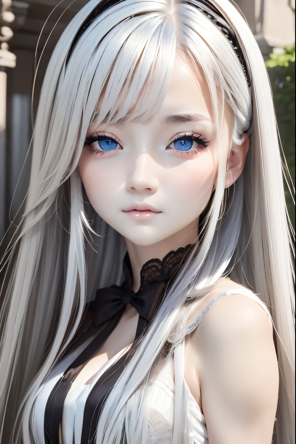 ((high-level image quality、​masterpiece：1.4))、女の子1人、The upper part of the body、body clothes、white  hair、rainbow-colored hair、gradation hair、kawaii faces、美丽的面容、beautidful eyes、a beauty girl、Kawaii Girl、Perfect face shape、Crazy、Realistic proportions、Dynamic Poses、high détails、Convoluted、intricate-detail、Realistic eyes、Realistic eye assignment example、32K、Realistic lighting、Extreme details、Realistic pupils、realistic proportion eyes、Pupils of realistic proportions、Realistic Shadows、Evafee