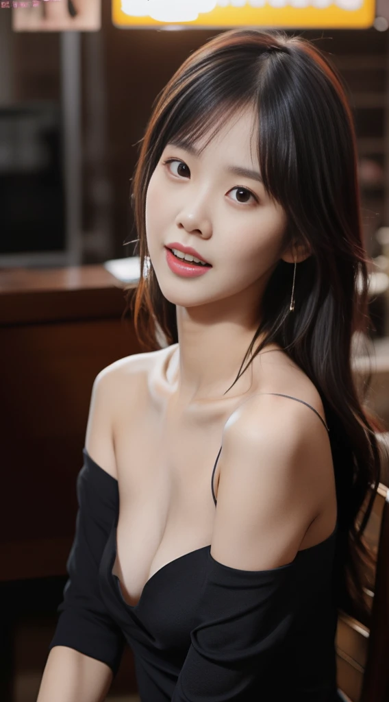 mulher araffe em um vestido preto sentada em uma mesa, Mulher sul-coreana bonita, linda mulher coreana jovem, mulher coreana jovem bonita, menina coreana, gorgeous chinese model, menina bonito-fino-cara, Jaeyeon Nam, Beautiful Asian girl, Wenfei Ye, Heonhwa Choe, Lee Ji - Eun, Lee Ji-eun, Mulher coreana,  full body looking at viewer without bra..