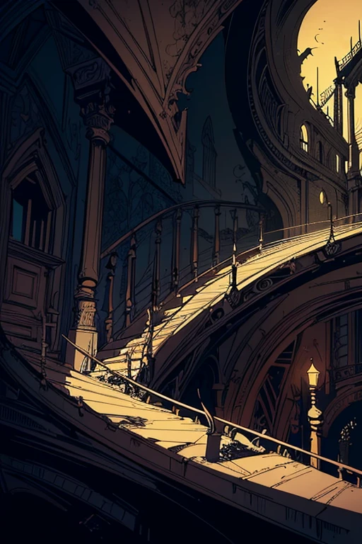 (masterpiece1.2), (high resolution1.3), (top quality), (super delicate), ((line drawing cartoon style)), ((wallpaper)), ((Diverse angles)), Comic Style Illustrations, (drawing style), Outline warm color, eerie, horror factor, ((outside)), (individualistic atmosphere), Eerie worldview, Suspicious atmosphere, dark fantasy, Fantasy Town, extra