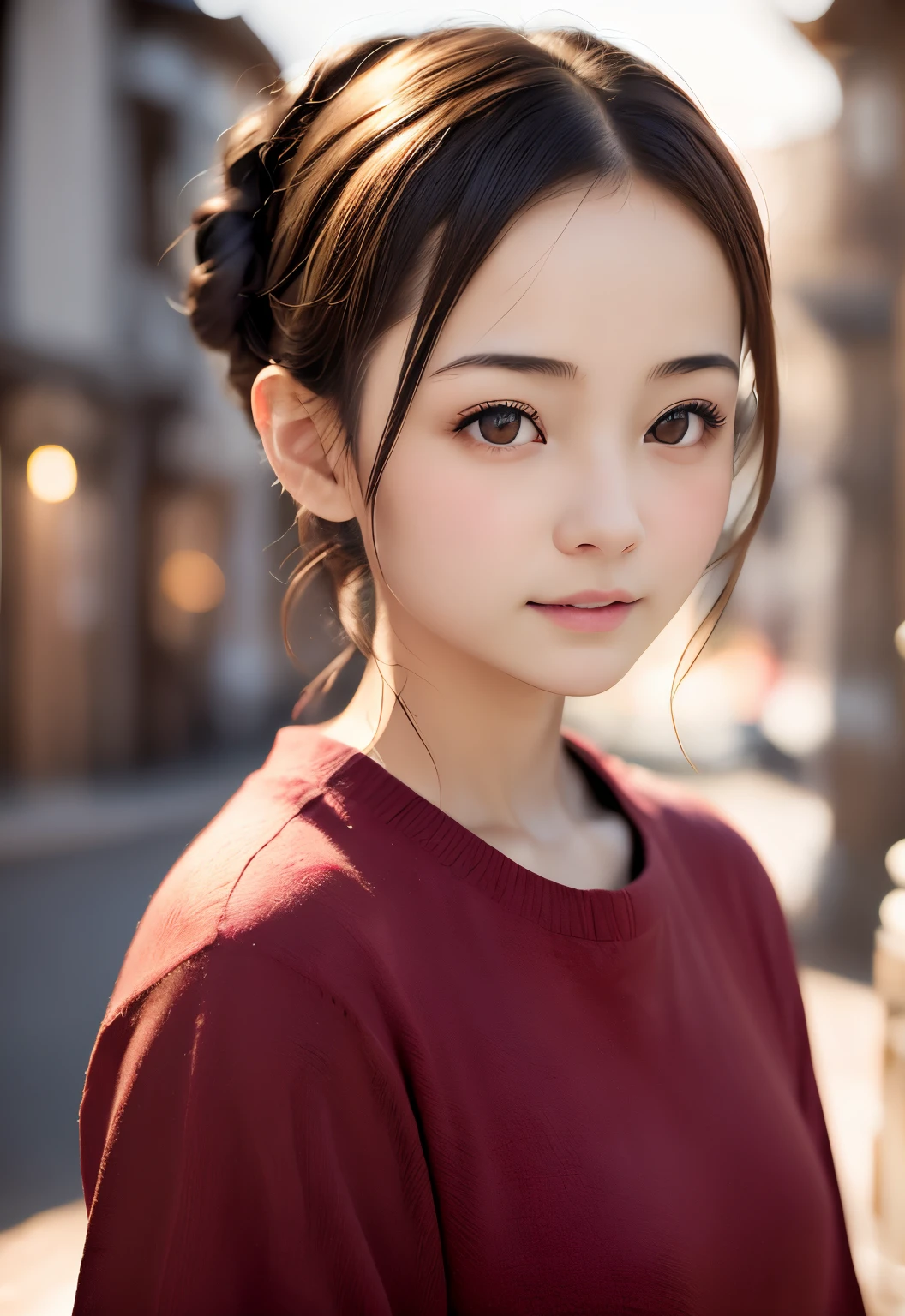 8K, of the highest quality, masutepiece:1.2), (Realistic, Photorealsitic:1.37), of the highest quality, masutepiece, Beautiful young woman, Pensive expression,、A charming、and an inviting look, cute santa clothes, Hair tied back, Cinematic background, Light skin tone、Christmas