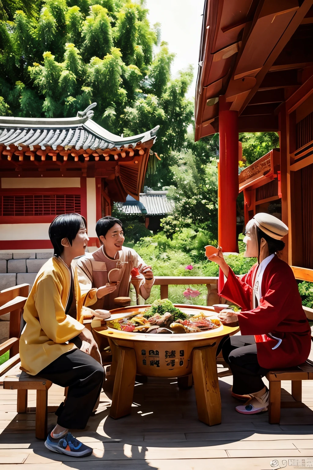Characters in Sun Wukong#39;s Journey to the West,Eat hotpot at Big Wild Goose Pagoda。
