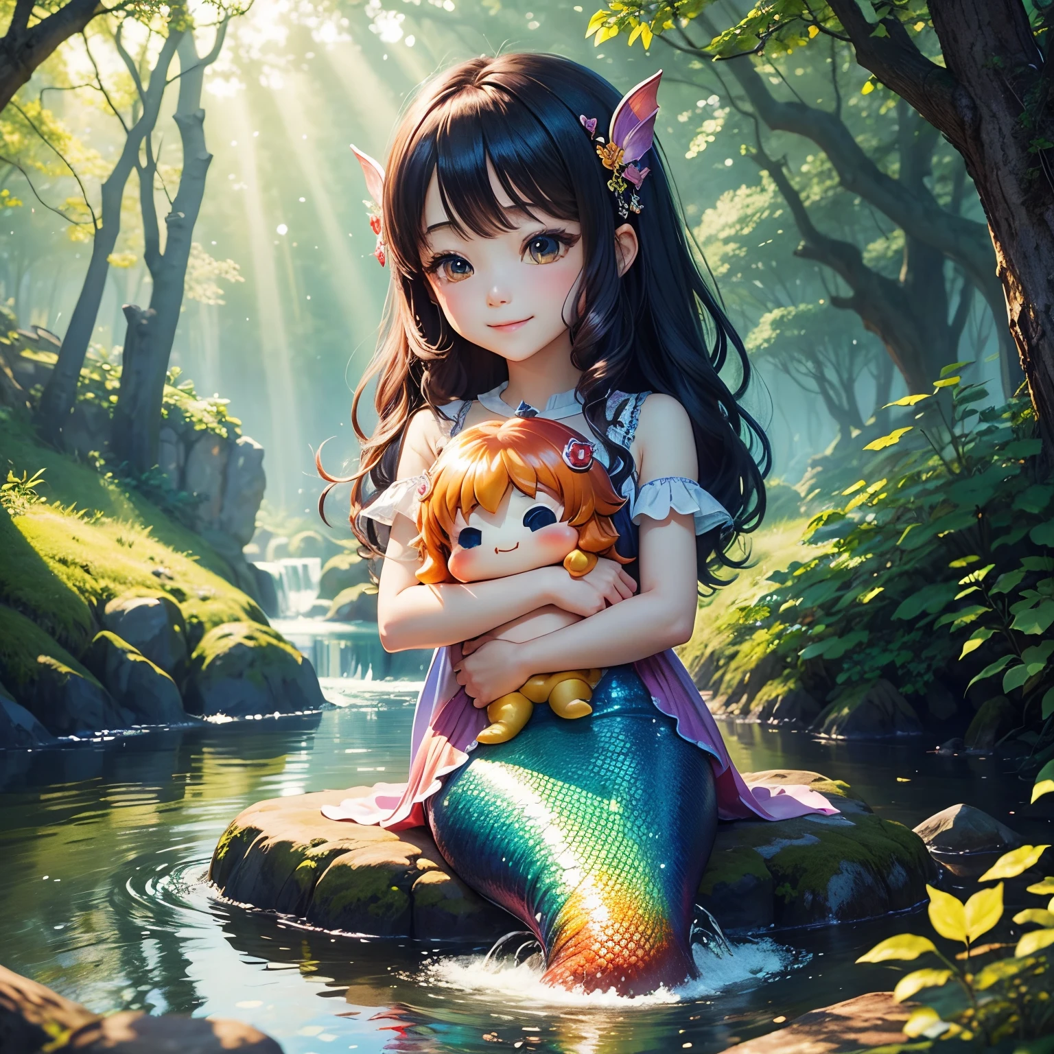 (8K TopQuality masterpiece: 1.2)(Realistic ProfessionalPhoto:1.37), VolumetricLighting. Tiny Girls, girl jumping into the water、Falling、splash water、shout、Luminous water surface、White and Bright colors, back lighting, Radiant PearlSkin, sparkling highlights, Detailed KAWAII face with cute lips, long eyelashes, Delicate clothes, {motion blurred hand|Corrected BabyLike Hand}
