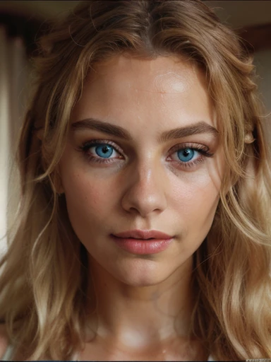 A photorealistic portrait of a insanely beautiful lightly tanned European woman with light make-up, beautiful long blonde hair, extremely detailed light blue eyes, sexy woman, 18 years old, really cute, detailed symmetric realistic face, full lips, extremely detailed natural texture, peach fuzz, long messy blonde windy hair, masterpiece, absurdres, award winning photo by Francesco Scavullo, nikon d850 film stock photograph, kodak portra 400 camera f1.6 lens, extremely detailed, amazing, fine detail, rich colors, hyper realistic lifelike texture, dramatic lighting, unrealengine, trending on artstation, cinestill 800 tungsten, looking at the viewer, photo realistic, RAW photo, TanvirTamim, high quality, highres, sharp focus, extremely detailed, cinematic lighting, 8k uhd