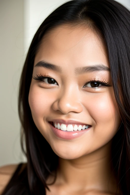 A photo of a beautiful Filipina model, close up face picture filling the screen smiling