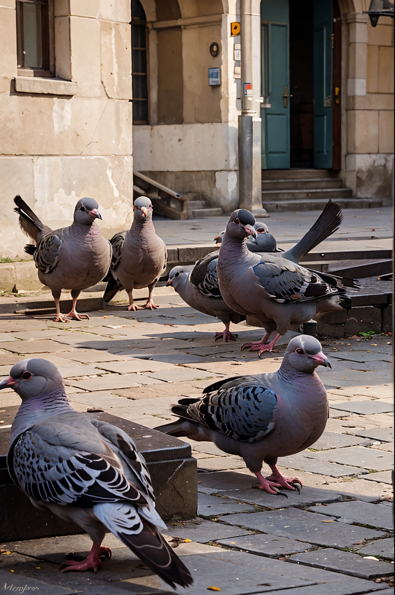 A few pigeons are up there