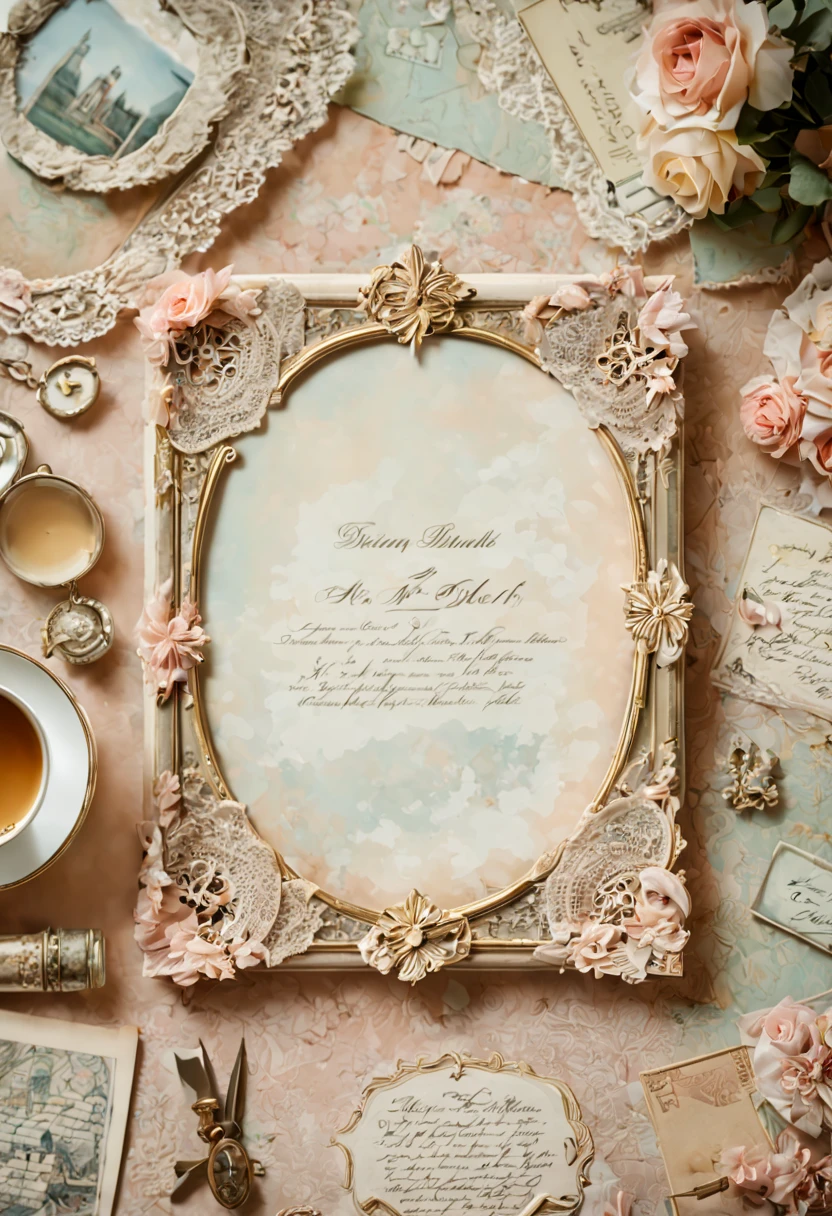 travel postcard, soft lighting, romantic atmosphere, vintage colors, delicate lace, ornate frames, nostalgic charm, faded edges, soft pastel tones, dreamy ambiance, antique  texture, travel story, old-fashioned handwriting, sentimental symbolism, intricate, (best quality, masterpiece, Representative work, official art, Professional, unity 8k wallpaper:1.3)