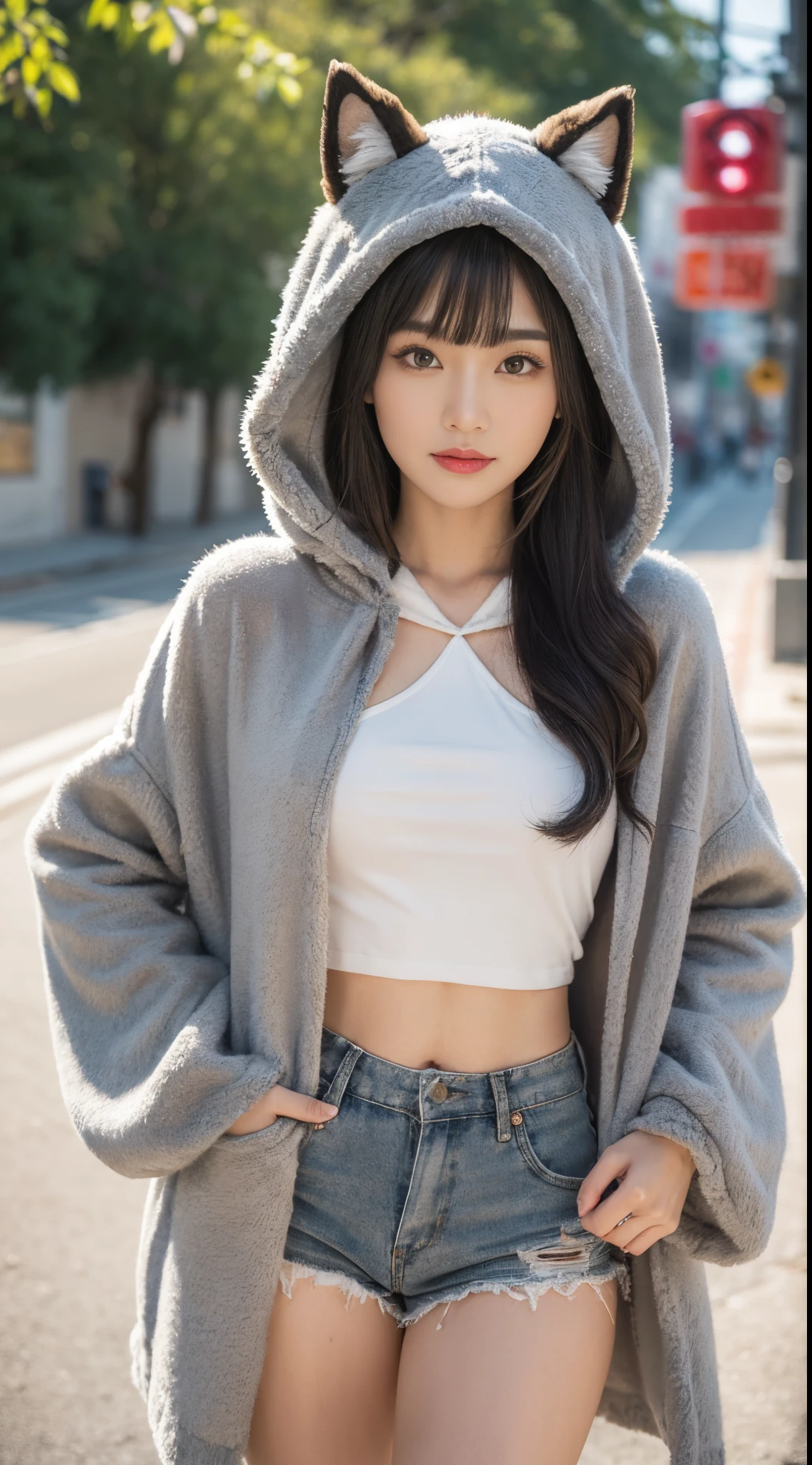 ((Grey Dolphin Shorts)), Sweatshirt, livingroom, Smiling smile, (The FW), 1womanl, 独奏, 24 year old, 7headed body, (Ideal ratio body proportions), (Composition from head to thigh), erectile nipple, Sexy body, Wet, short-hair, A dark-haired, small tits, A slender, Small buttocks, beauty legs, Skinny Legs, surrealism, Cinematic lighting, depth of fields, One-person viewpoint, F/1.8, 135 mm, nffsw, masutepiece, ccurate, ((Anatomically correct)), Textured skin, Super Detail, high details, High quality, awardwinning, Best Quality, hight resolution, 8K