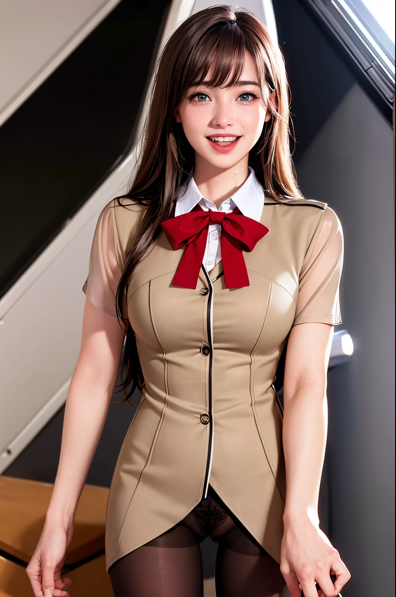 { 1 flight attendant girl, airplane cabin, (a lot of cum:1.6), (serving a drink), (cowboy shot) }, { (masterpiece:1.6), (best quality:1.9), (photo realistic:1.8), (8K resolution:1.6) }, { shallow depth of field, (god ray:1.1), (sunshine:1.4), (front lighting:1.2) }, { beautiful 24yo, blue eyes, (blushed face:1.3), (weeping:0), (smiling:1.4), (open mouth:1.4), (eyes rolled up:1.1), (long straight hair), slender body, huge firm breasts }, { (((flight attendant uniform))), (((see-through pantyhose))), (((pubic hair))) }