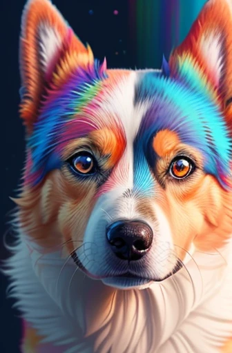 yang08k, a close up of a corgi's face with a colorful design, beautiful head, full of colors and rich detail, digital art animal photo, bright colors highly detailed, psychedelic art style, beautiful art uhd 4 k, stunning artwork, detailed digital artwork, morphing dog head, art of alessandro pautasso, digital art highly-detailed