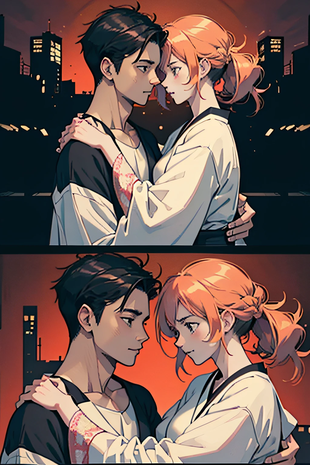 Comic Storyboard:1.8, comic ?????, Comic Layout, My favorite manga storyboard, story of a loving couple, anime emoji theme pack, Hyper Hi-Vision, Japanese anime manga style, red background dark sky, 24K UHD.
