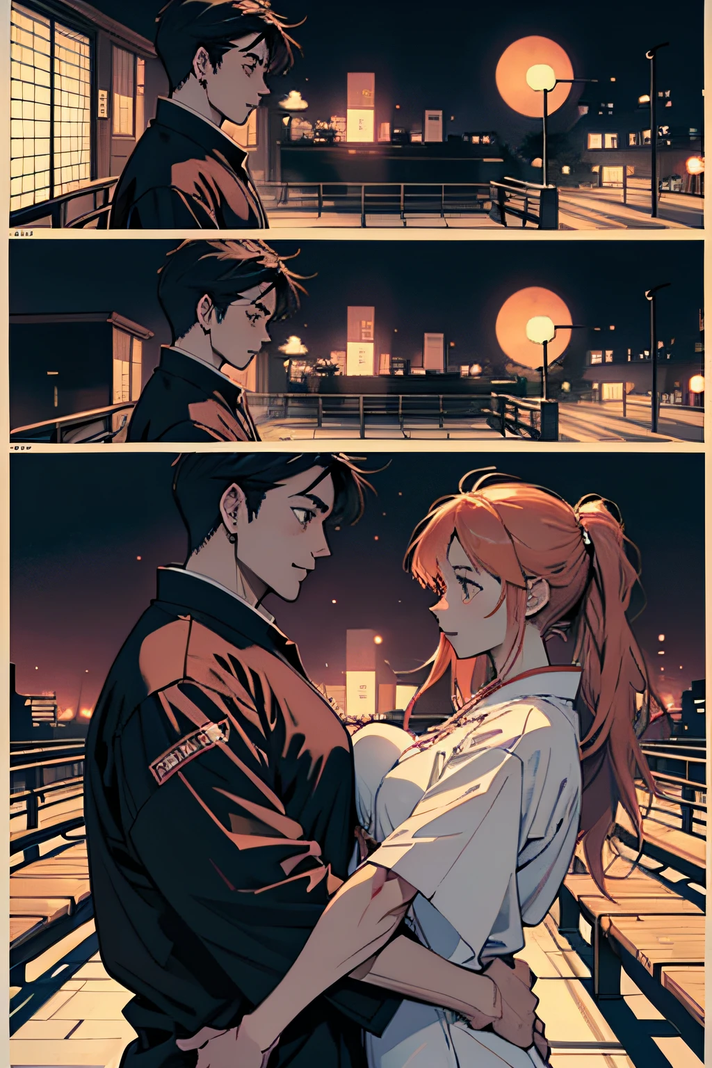 Comic Storyboard:1.8, comic strip, Comic Layout, My favorite manga storyboard, story of a loving couple, anime emoji theme pack, Hyper Hi-Vision, Japanese anime manga style, red background dark sky, 24K UHD.