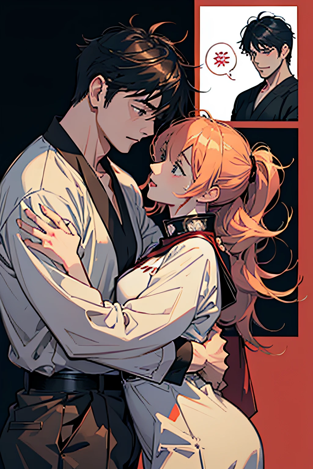 Comic Storyboard:1.8, comic strip, Comic Layout, My favorite manga storyboard, story of a loving couple, anime emoji theme pack, Hyper Hi-Vision, Japanese anime manga style, red background dark sky, 24K UHD.