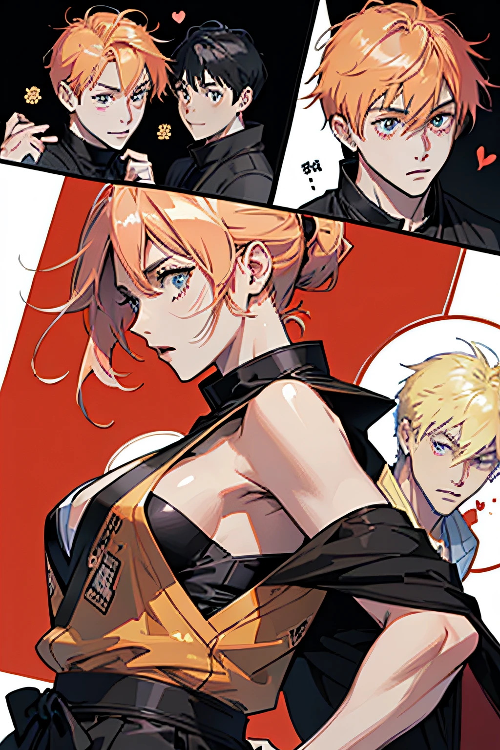 Comic Storyboard:1.8, comic strip, Comic Layout, My favorite manga storyboard, story of a loving couple, anime emoji theme pack, Hyper Hi-Vision, Japanese anime manga style, red background dark sky, 24K UHD.