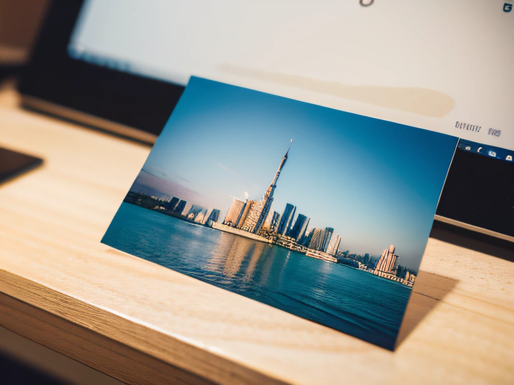 Postcard close-up,On the desktop,Postcard art style, Detailed photography,tmasterpiece,