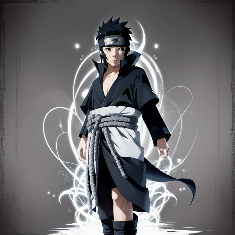 Make the Image of Sasuke Uchiha like in the manga, Imagem, em preto e branco e jaqueta preta