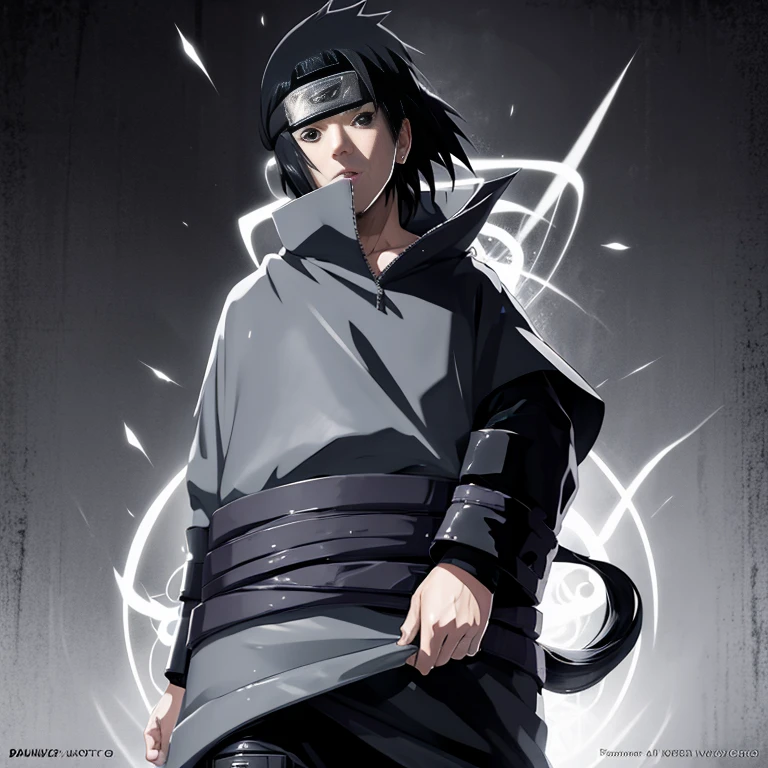 Make the Image of Sasuke Uchiha like in the manga, Imagem, em preto e branco e jaqueta preta