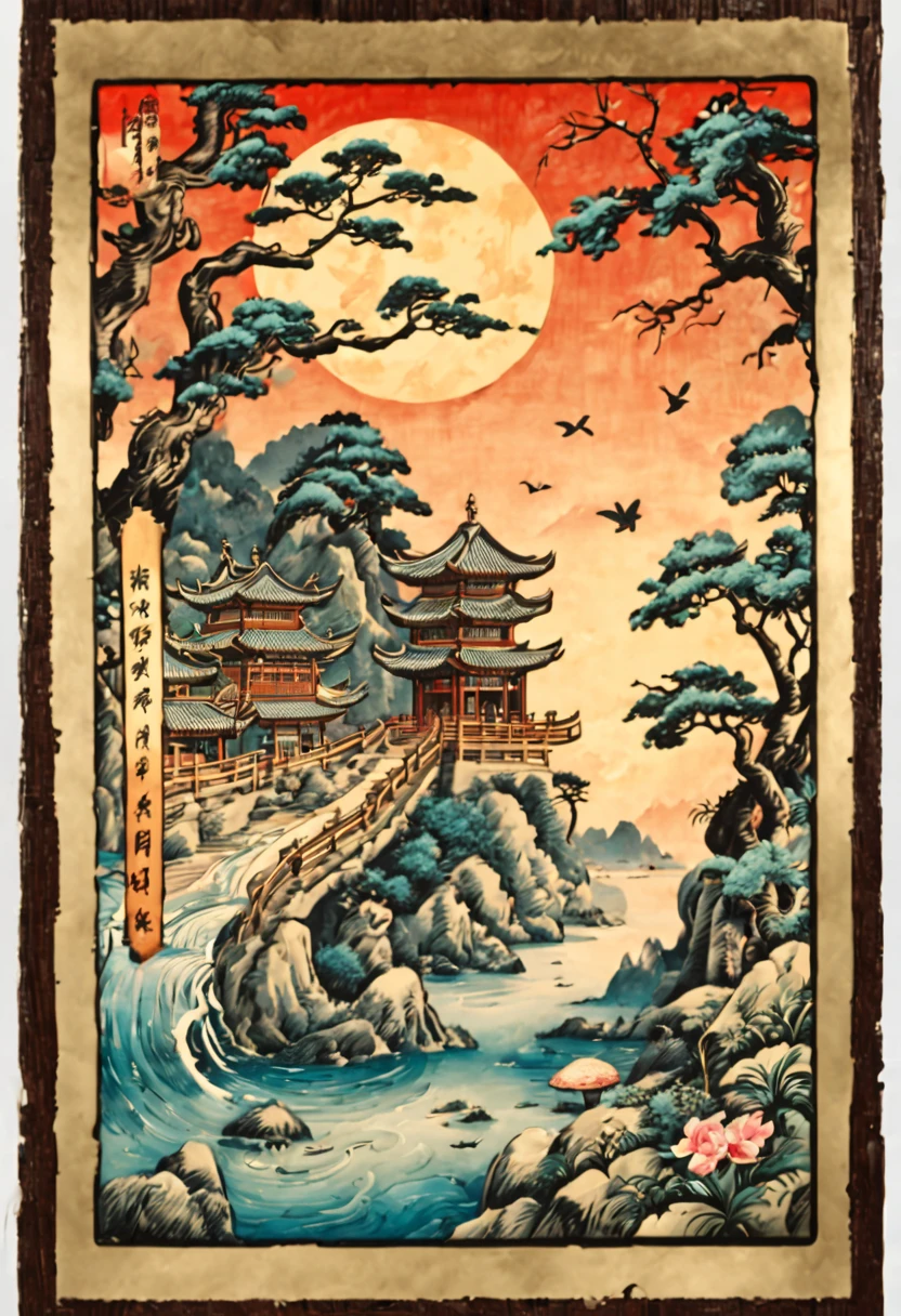 chinese theme, (lovely postcards:1.2), cn1960s, stamp, ornate frames, woodcut, intricate, (best quality, masterpiece, Representative work, official art, Professional, unity 8k wallpaper:1.3)