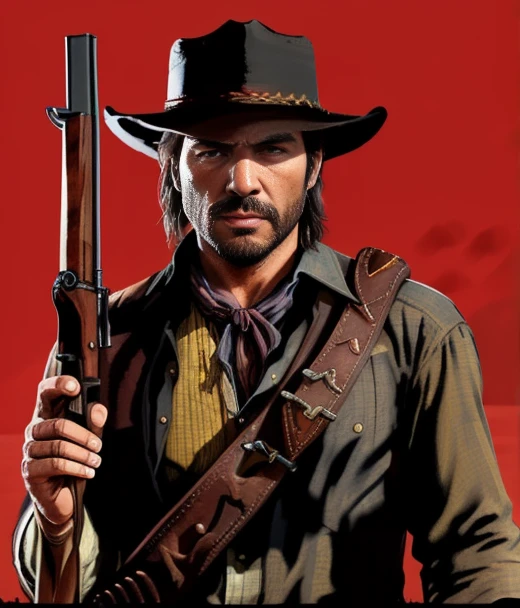 (master piece), (RAW photo), (hyper-realistic), a photo of a man in a cowboy hat holding a rifle, Arthur Morgan, Jessé McCree, [red dead], In Red Dead Redemption 2, art style realistic Red Dead Redemption, (aged face), (old wrinkles) red dead redemption2, Red Dead Redemption 2, In Red Dead Redemption 2, Red Dead Redemption, RDR2, RDR 2 Mod |  |, Dead Redemption, Rockstar Games Art, Wild West, (dimly lit), (setting sun lighting), 4k