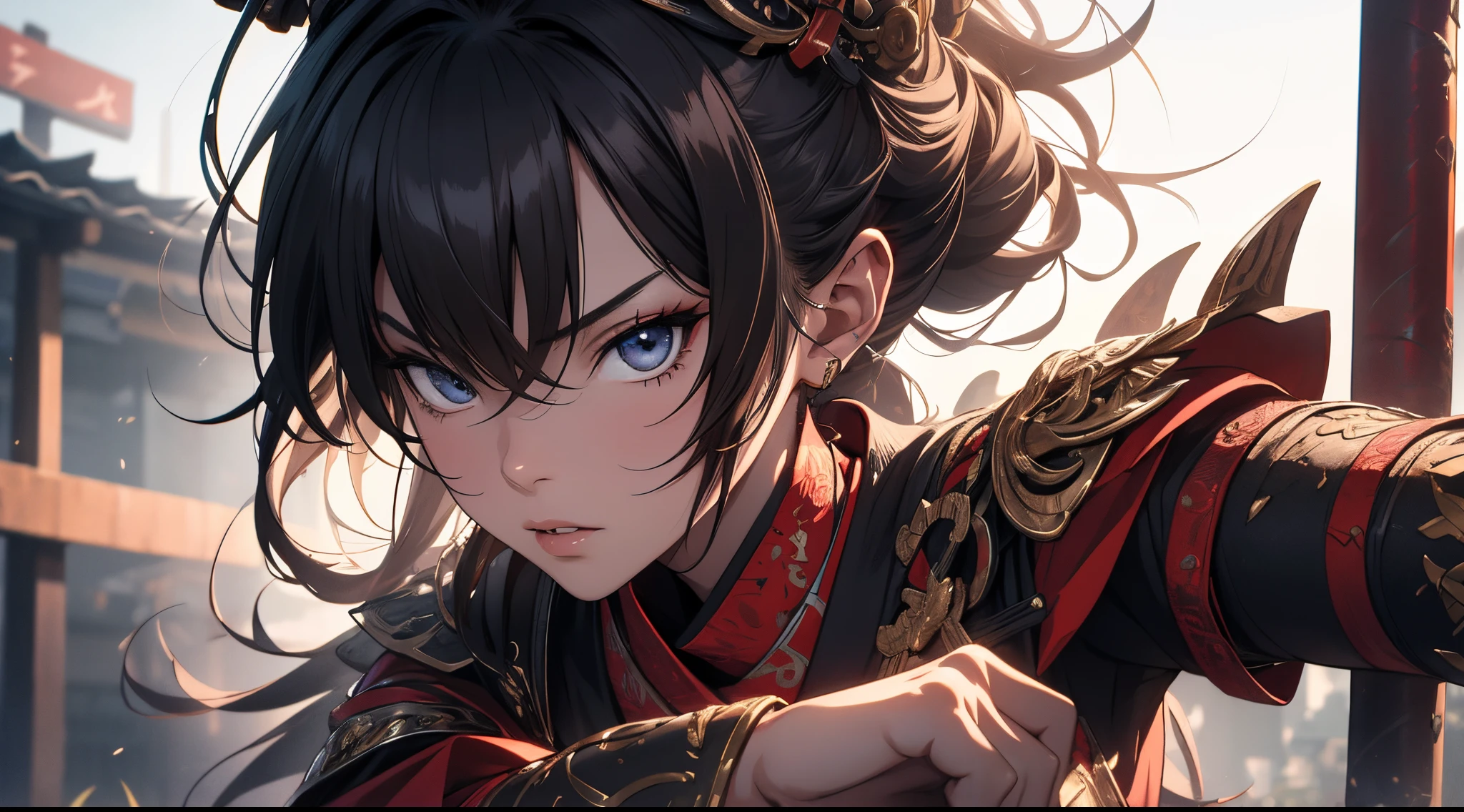 young japanese girl, samurai, evil look,,combat stance, wielding a sword, highly detailed, full body view, vibrant appearance, creative behavior, extremly detailed, imaginative, , spontaneous, highest quality, skin texture, intricate details, (cinematic lighting), RAW photo, 8k, masterpiece,best quality,ultra-detailed,very detailed illustrations,extremely detailed,intricate details,highres,super complex details,extremely detailed 8k cg wallpaper,