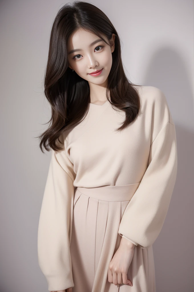 (best quality,highres),(realistic),(portrait),(beautiful detailed eyes,beautiful detailed lips,extremely detailed face),(Korean idol face girl),(stylish fashionable clothes),(slender),(standing pose),(full body shot),(facing the camera),(smiling),(gentle expression),(perfect hair detail),(perfect lighting detail)