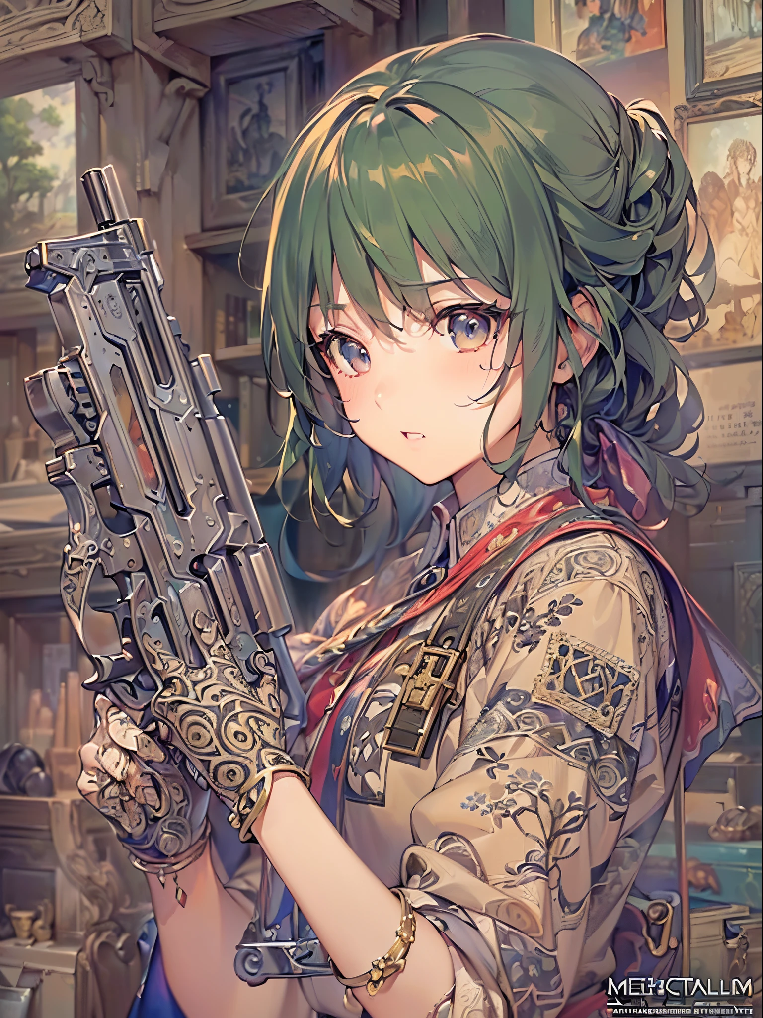 ((Finest quality)),(超A high resolution),(ultra-detailliert),(Meticulous portrayal),((Best Anime)),(Finest works of art),(Ultra-Precision Art),(The art of astounding depiction,Overwhelming depiction:1.5),(intricate and detailed art:1.6), (1 adult female:1.5),gunman:1.5
