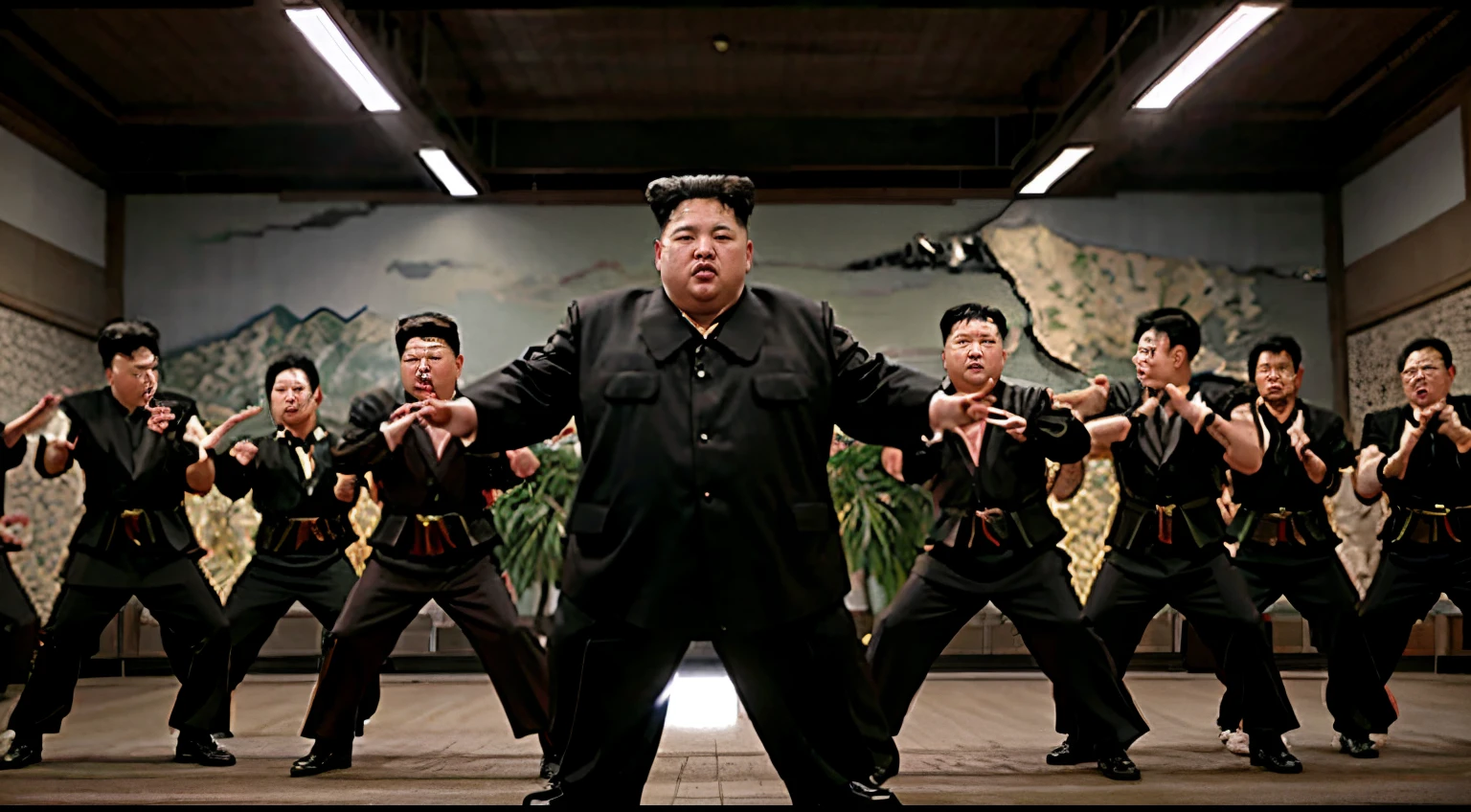 kim_jong_un, ready to fight, mortal kombat scene fighter, hyperrealistic