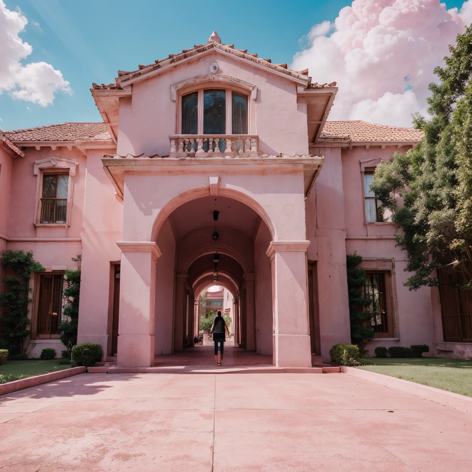 create a giant mega mansion in an all pink world called gag city