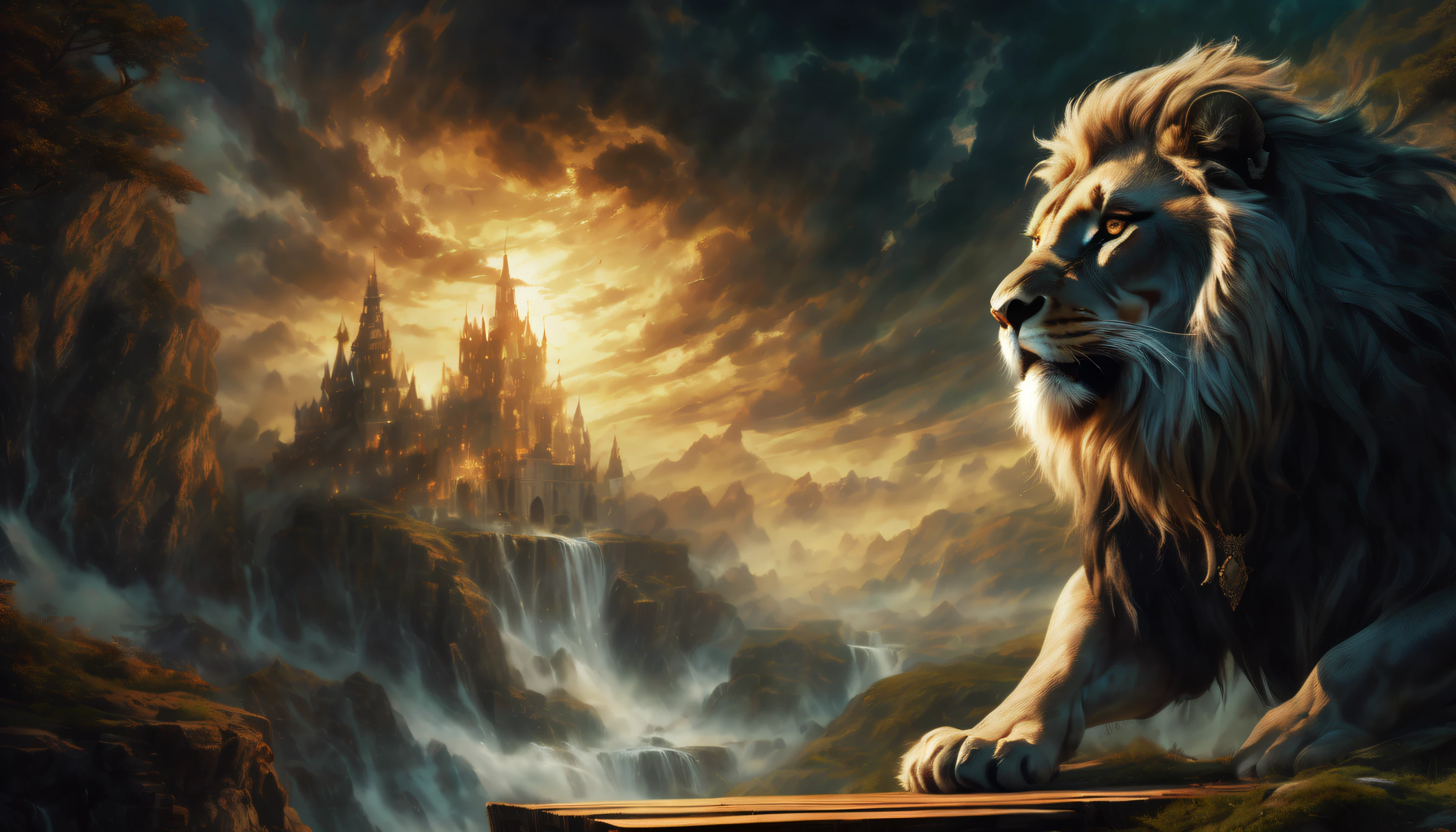 (((Photo of a postcard on a wooden desk:1.4))) (((A design that combines a dark fantasy-style postcard with a divine beast postcard with a majestic design.:1.4))), A postcard design that evokes an otherworldly atmosphere. Masterfully crafted digital art postcards, Postcard design of mysterious beauty, Skillful use of light and shadow creates mesmerizing effects, Eternal fantasy land, fantasy and mystery, high quality postcards, A truly captivating visual、The experience of skilled rendering technology brings the design, A complex and beautiful visual touch, raw power display. The swirling vortex background adds to the impact, (((High-quality brush strokes give photo-realistic postcards:1.4))). seen from a dramatic angle, (((4K pixel masterpieces are ultra-detailed and ultra-realistic:1.4))), Highly intricate and fine detail quality, Fantastic and mysterious atmosphere, Light and shadow interaction, (((Postcards drawn with amazing precision and skill:1.3))),