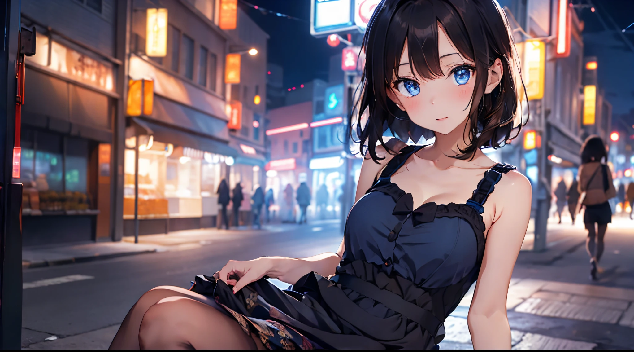 1girl,short brownish black hair,blue eyes, wearing Kawaii Dresses,night neon city,
absurdres,high res,ultrasharp,8k,masterpiece,looking at viewer,bust shot.