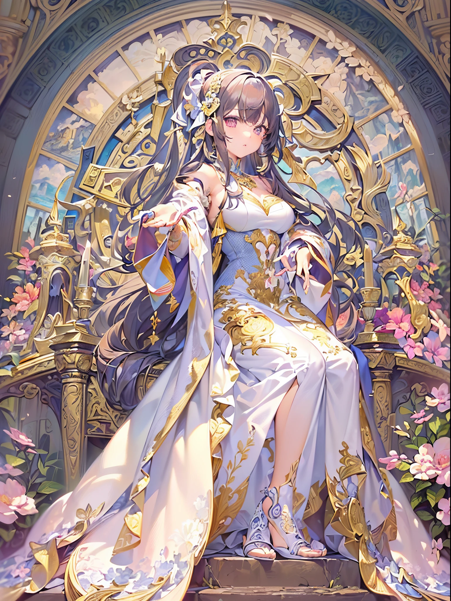 ((8K best image quality、Ultra-realistic details、masutepiece、Official Art、fractal art photoreal、))Beautuful Women、Sexy costume、Luxurious decoration、off shoulders、Shooting from the knee up、