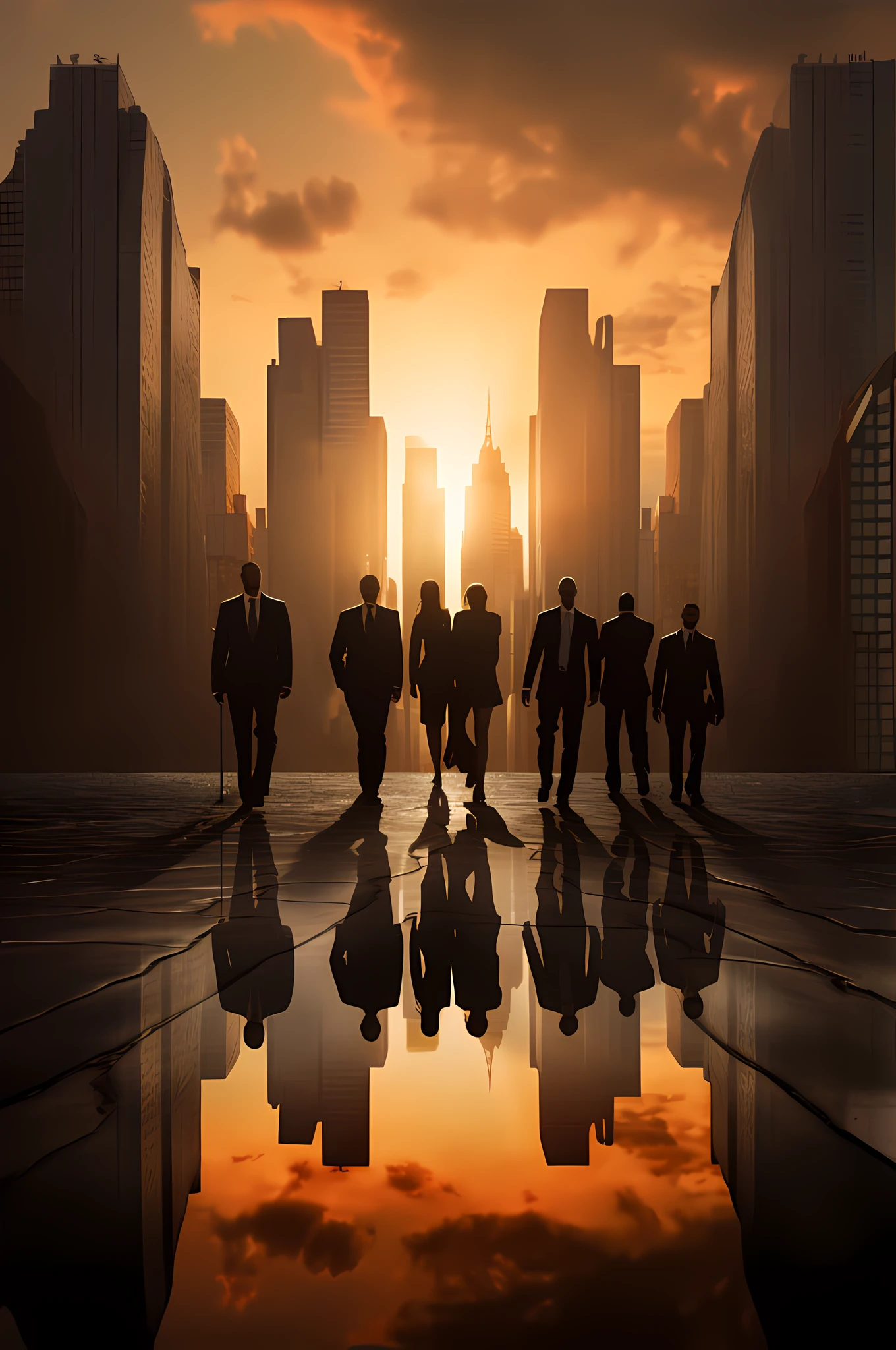 People walk in a city with falling background,,Change the position of people in the picture, by Micha Klein, author:Jonas Droz, Walk to work, author:Christian Krikovich, skyscrapper, author:Kurt Roche, author:Kuno Weber, looking over city, by Matt Stewart, author:Matthias Koros, author:John Ragatta, author:Derek Zabroki, commerce
